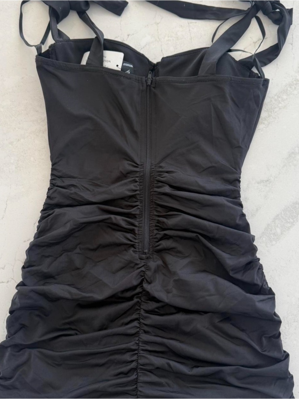 Windsor Black Ruched Mini Dress with Tie Straps - Picture 2 of 4
